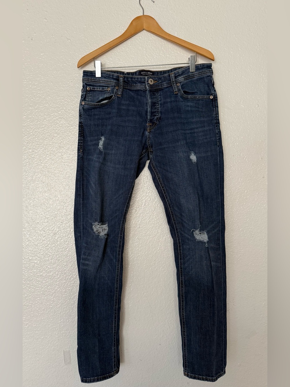 Jack Jones Jeans Intelligence Size 34X32 MensGlenn Slim Fit Distress Button Fly